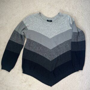 AGB Sweater Knit Chevron Stripe High Low Hem Gray Black Ombre Size XLarge Winter